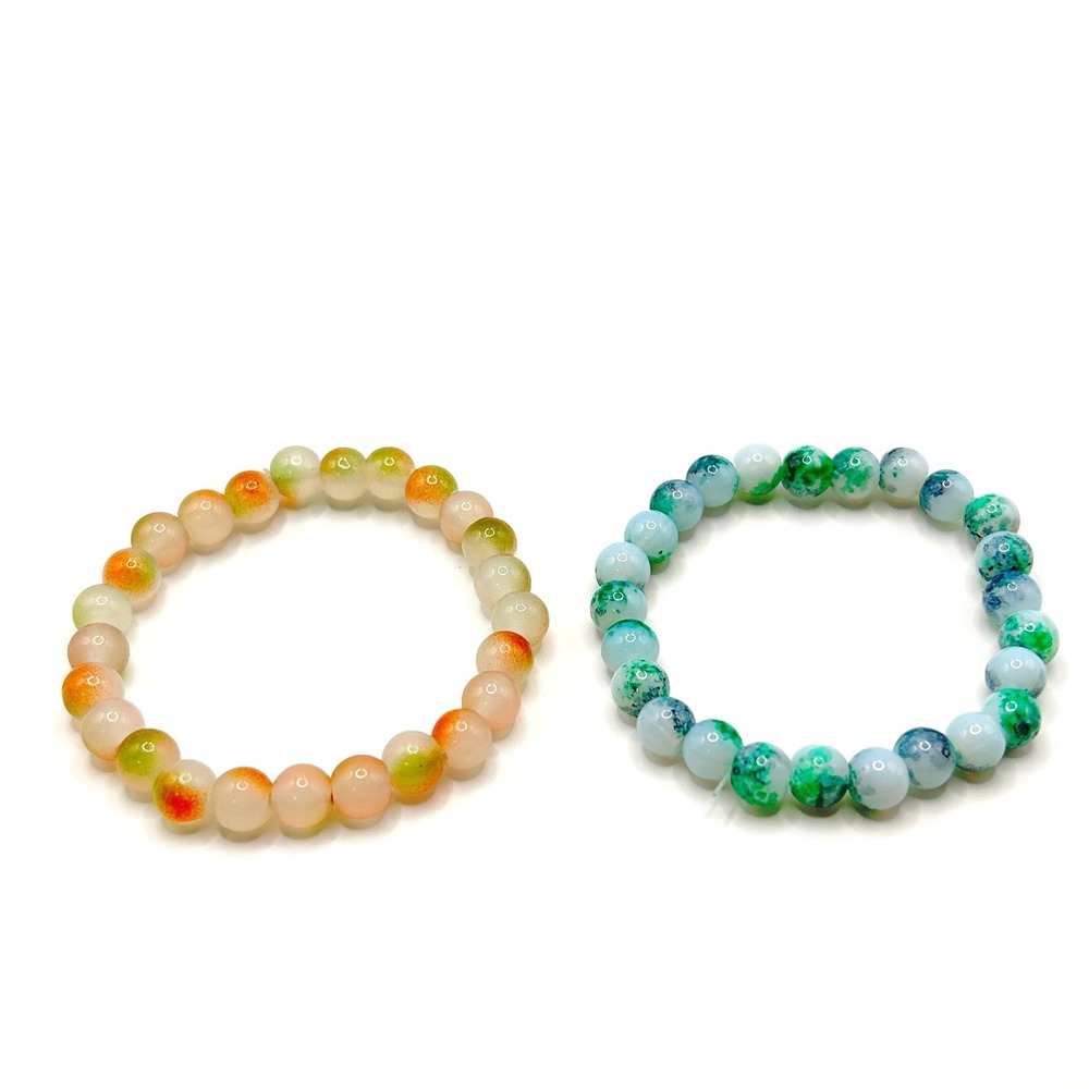 Faux Stone Beaded Stretchy Bracelet Set Women OS Multi Color Boho Jewelry Gift